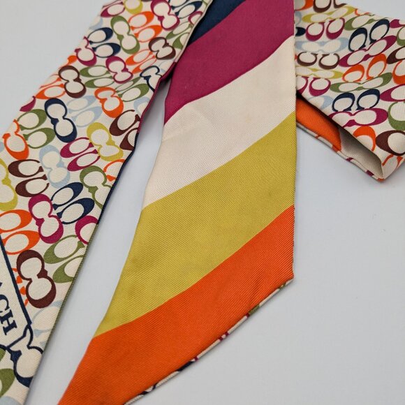 Coach Women’s Skinny 100% Silk Scarf Signature C Logo Print - Picture 2 of 11